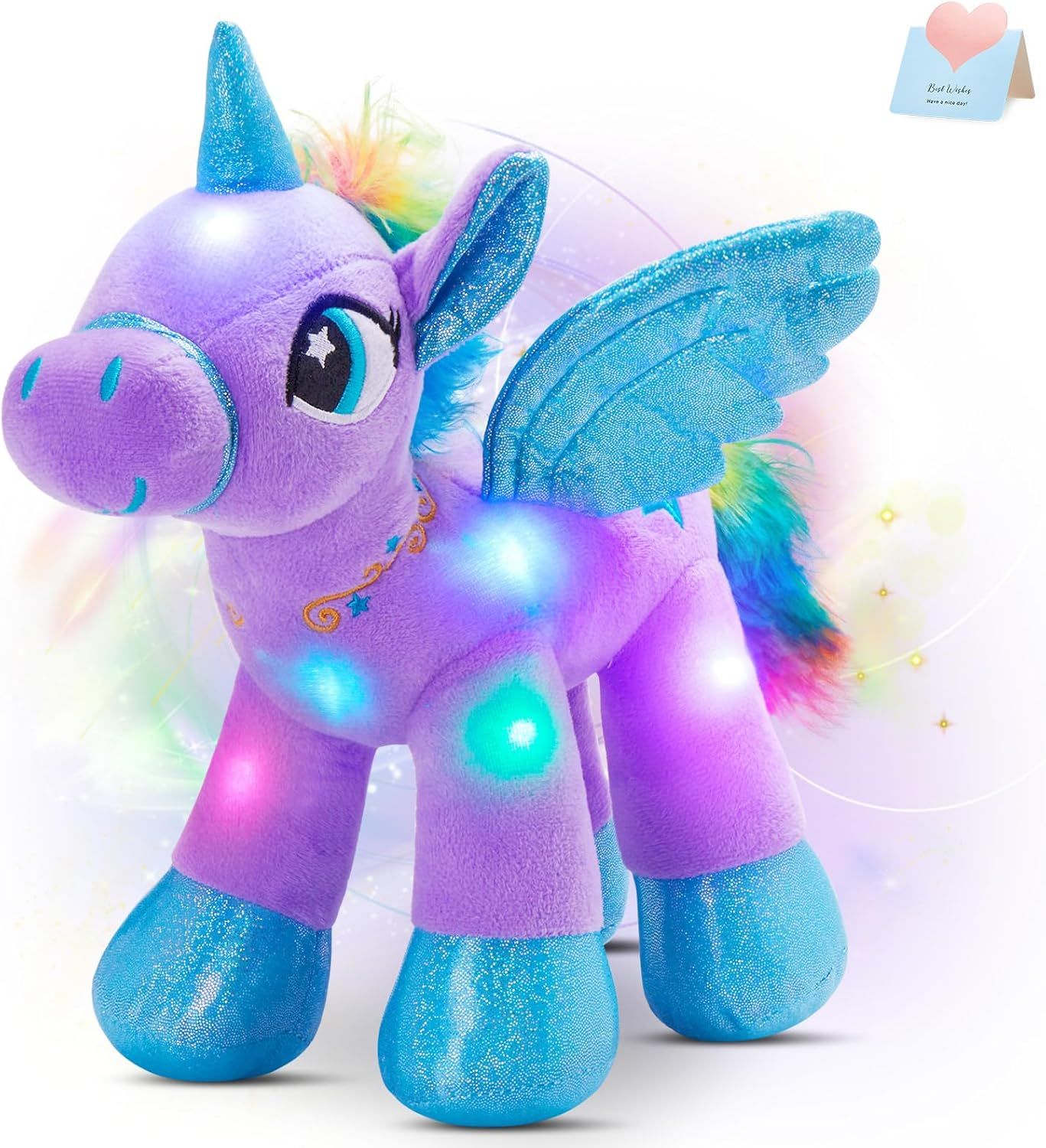 14'' Purple LED Light Up Unicorn Plush Toy with Glitter Wings