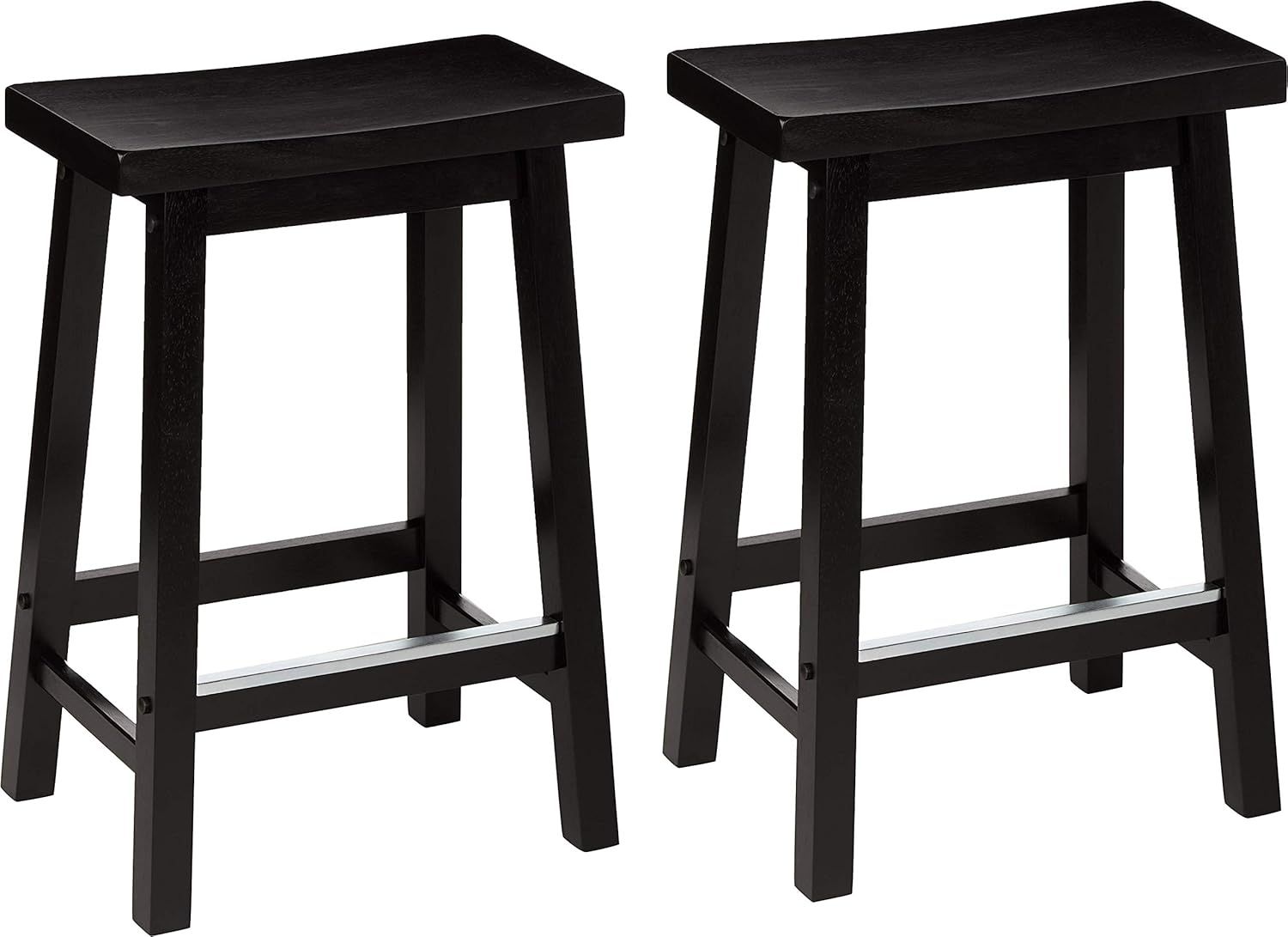 Black Solid Wood Saddle-Seat 24-Inch Counter Stools, Set of 2