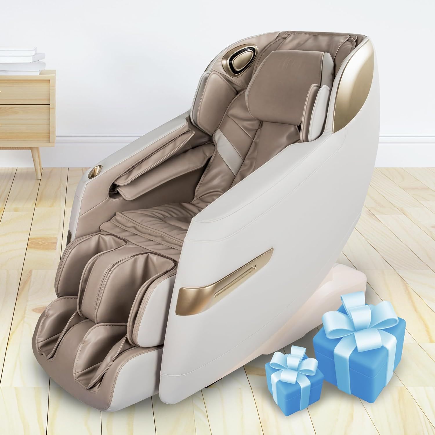 Taupe Faux Leather Full Body Zero Gravity Massage Chair