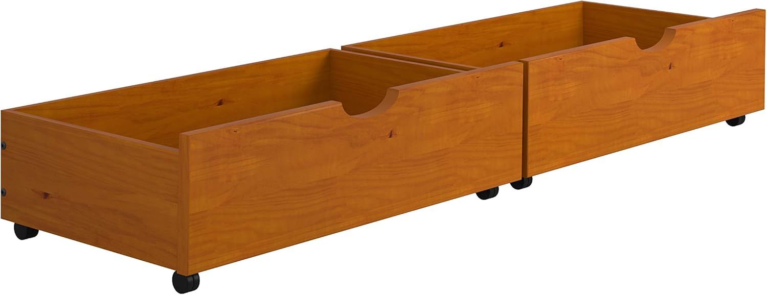 Honey Solid Wood Dual Underbed Storage Drawers with Casters