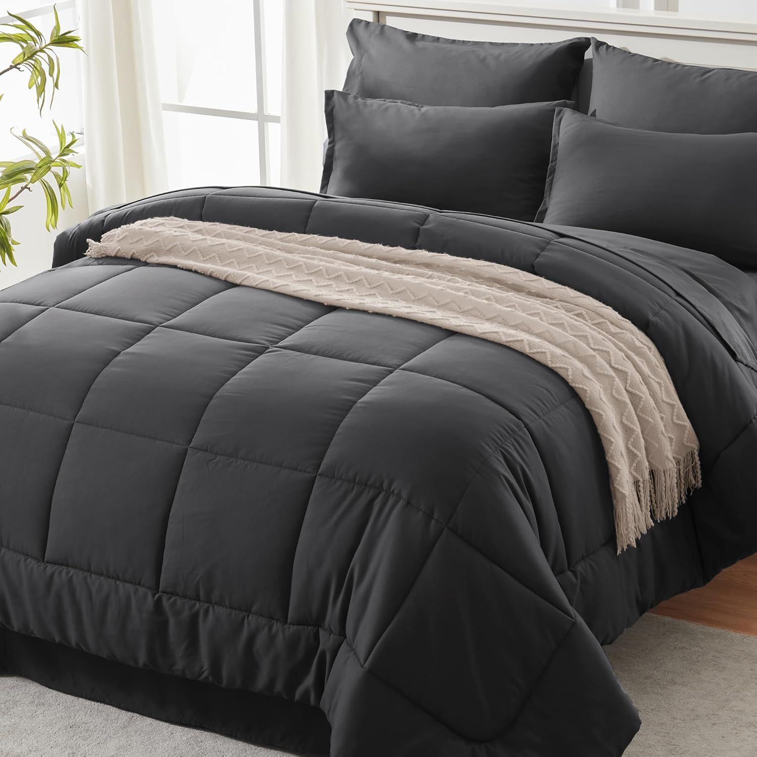 Dark Grey King Size Microfiber Bed in a Bag Set