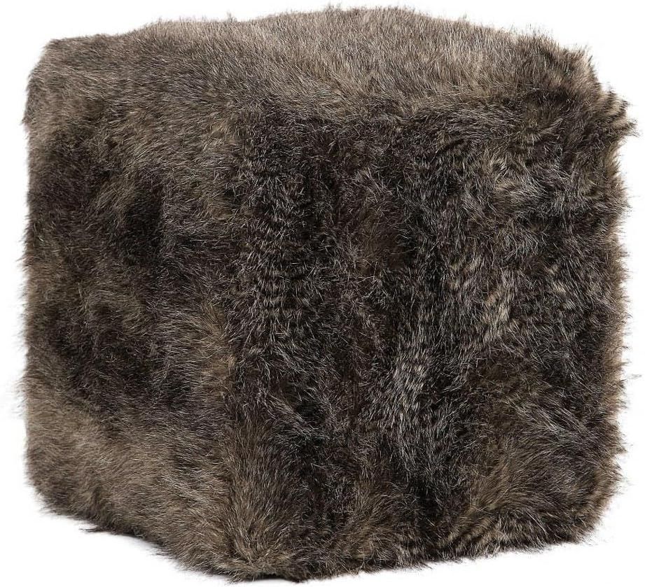 Charcoal Brown Faux Fur Plush Pouf Footstool