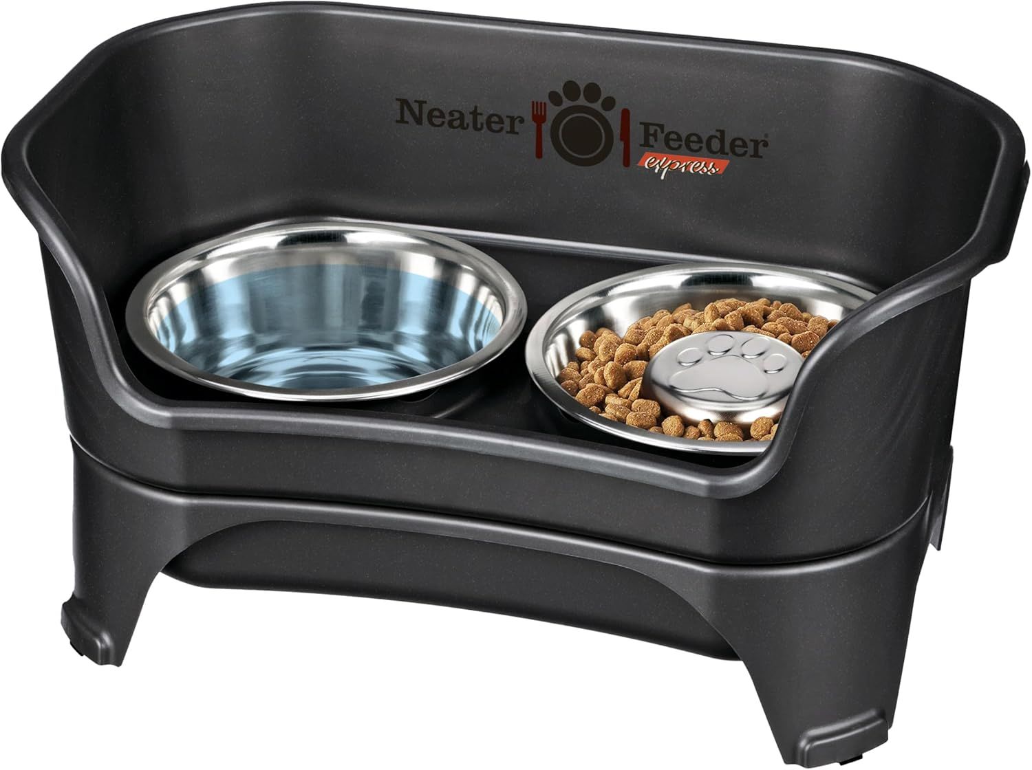 Black Elevated Stainless Steel Pet Feeder with Slow Feed Bowl