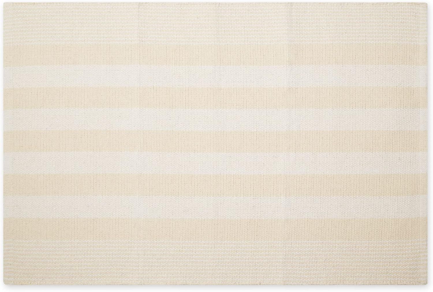 Natural Cabana Stripe Handwoven Recycled Cotton Yarn Rug, 2x3 ft