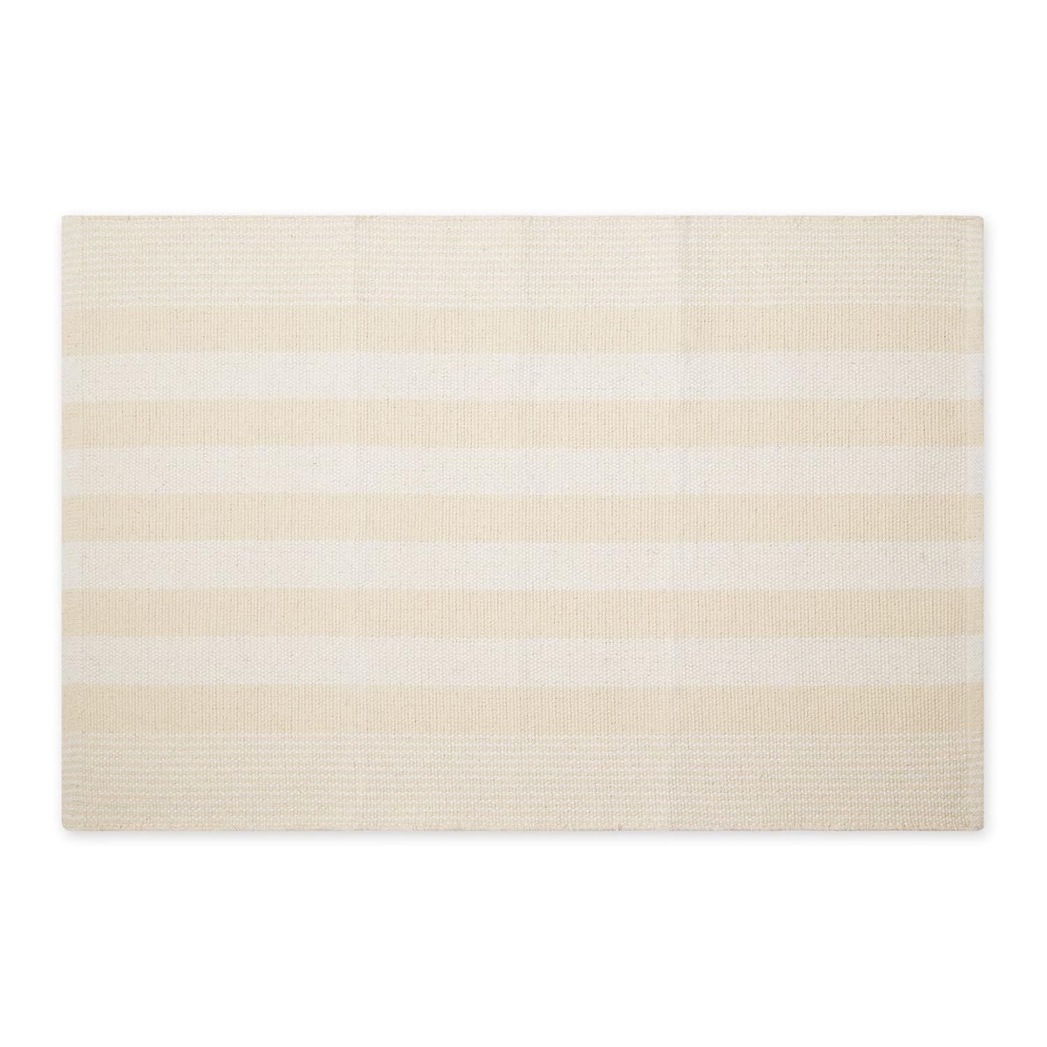 Natural Cabana Stripe Handwoven Recycled Cotton Yarn Rug, 2x3 ft