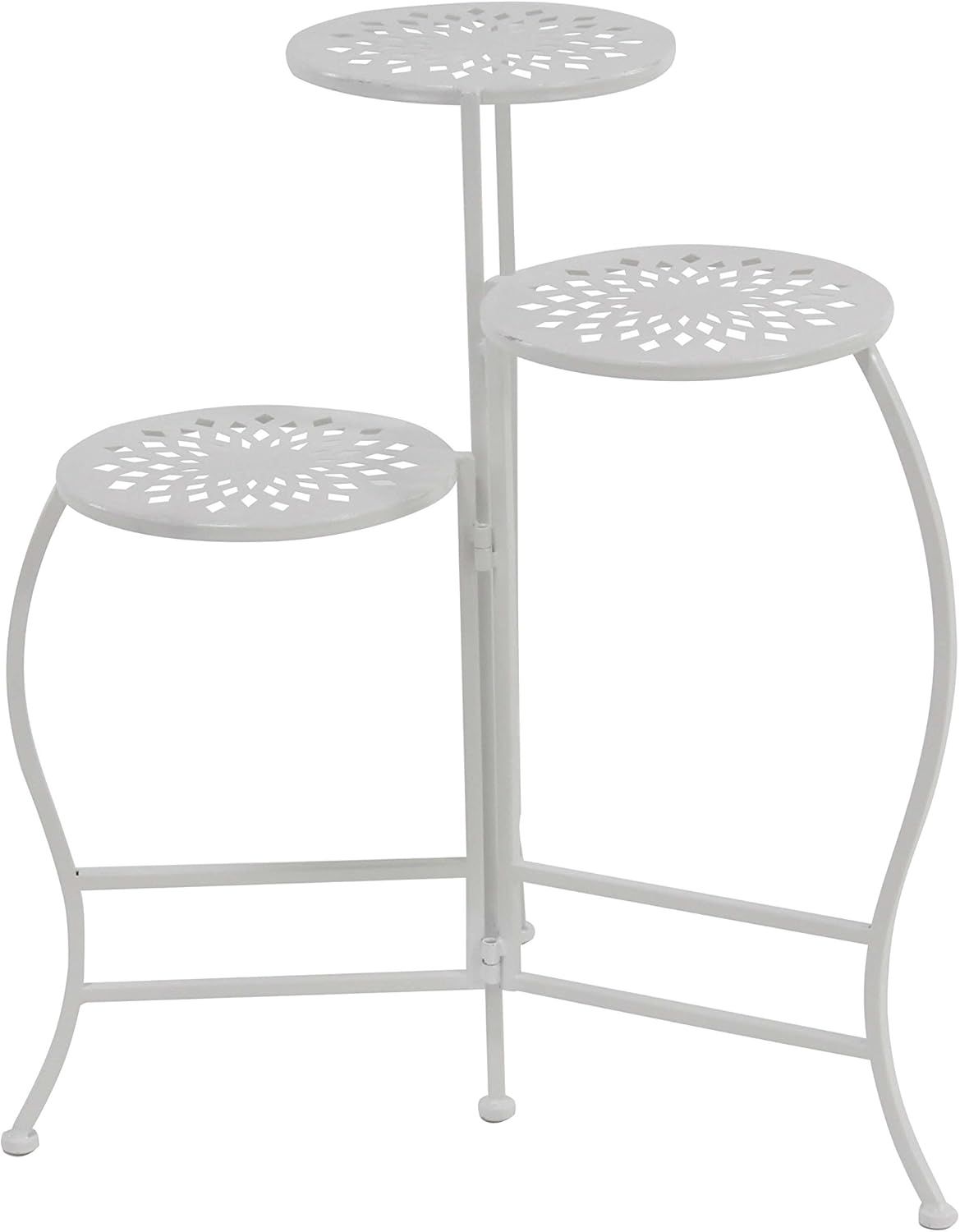 24" White Metal 3-Tier Folding Plant Stand