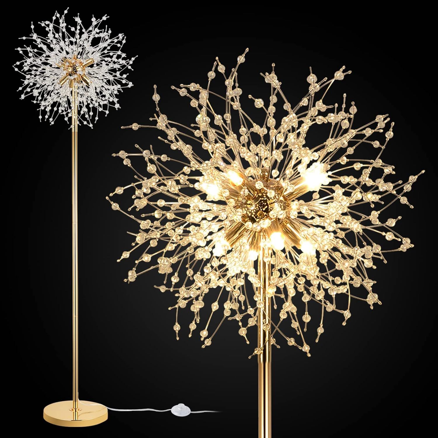 Gold Crystal Firework LED Floor Lamp with Metal Pole