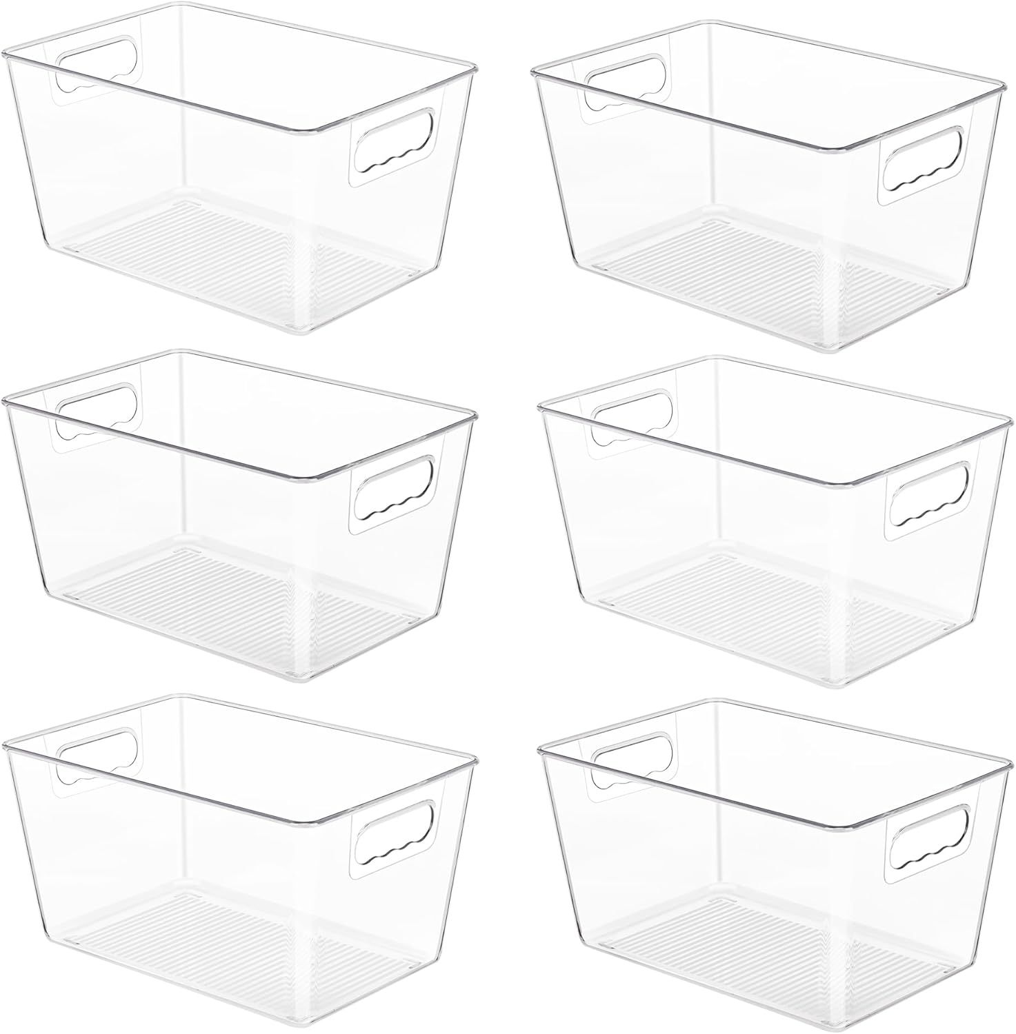 Clear Plastic Storage Bins with Handles, 6-Pack