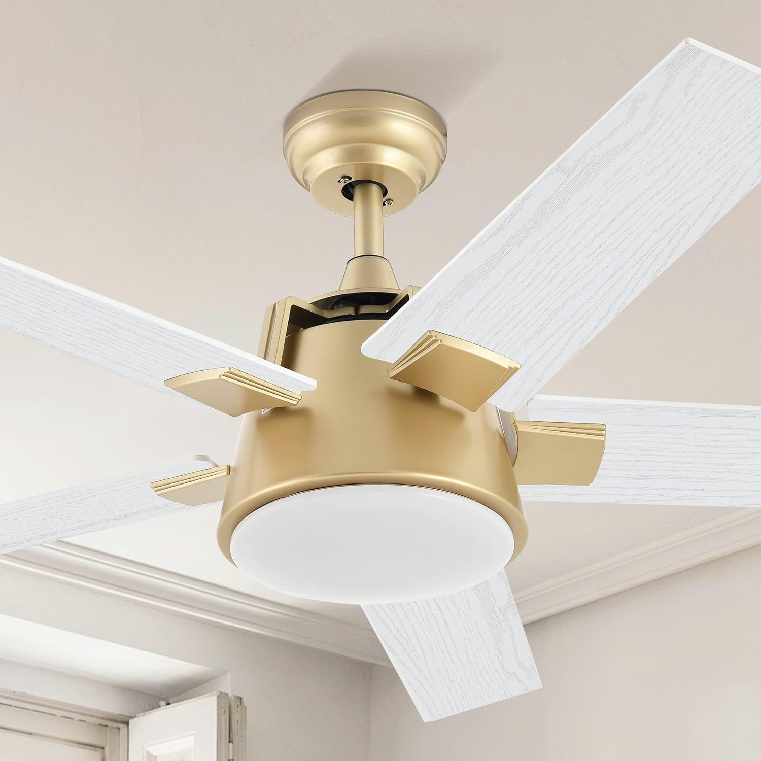 Gold and White 52-Inch Modern Ceiling Fan with LED Light