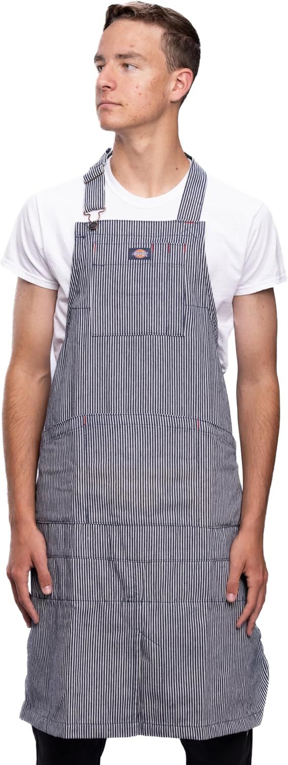 Hickory Stripe Blue and White Canvas Apron with Six Pockets