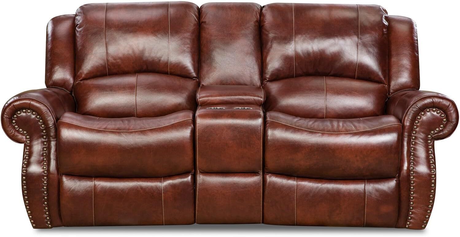 Aspen Brown Leather Double-Reclining Loveseat with Cup Holder