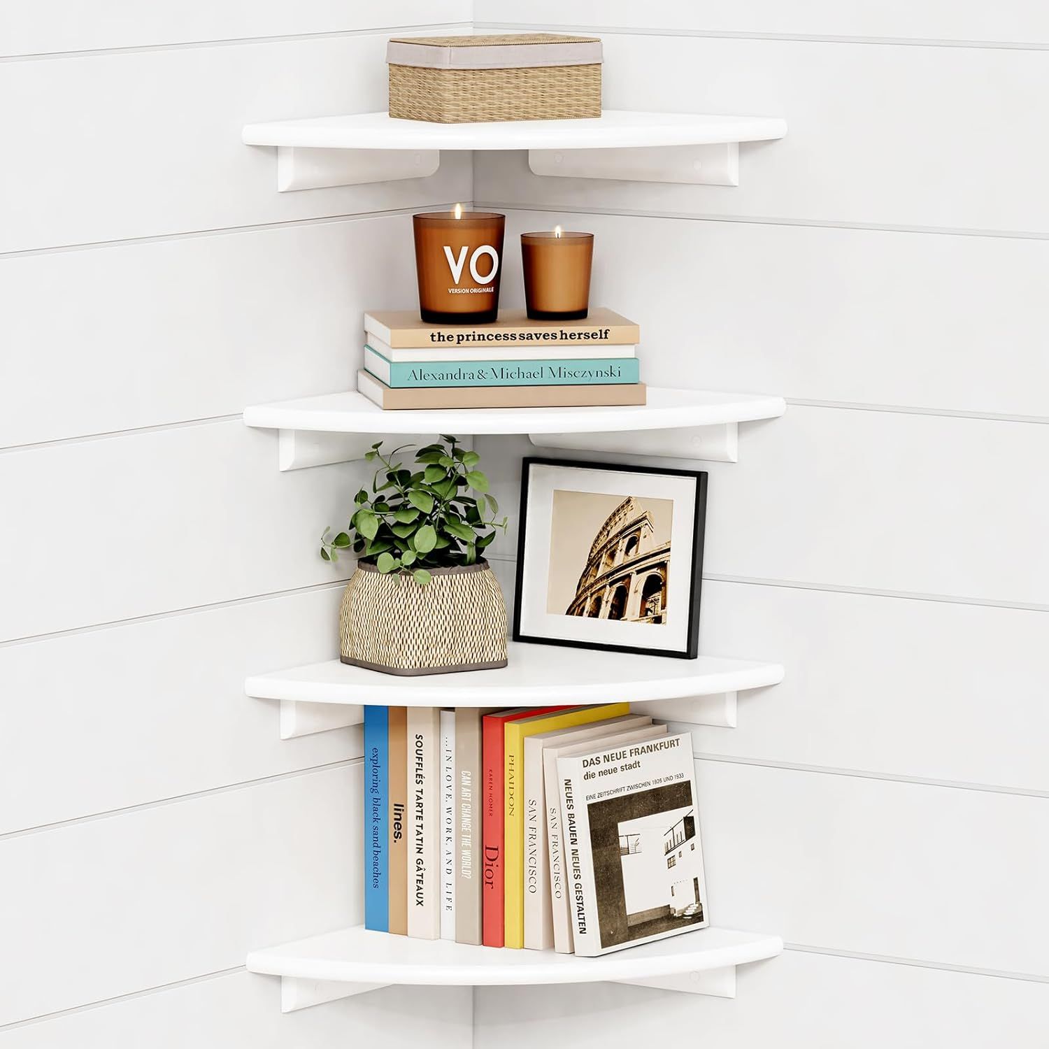 White Wood Floating Corner Shelves Set of 4