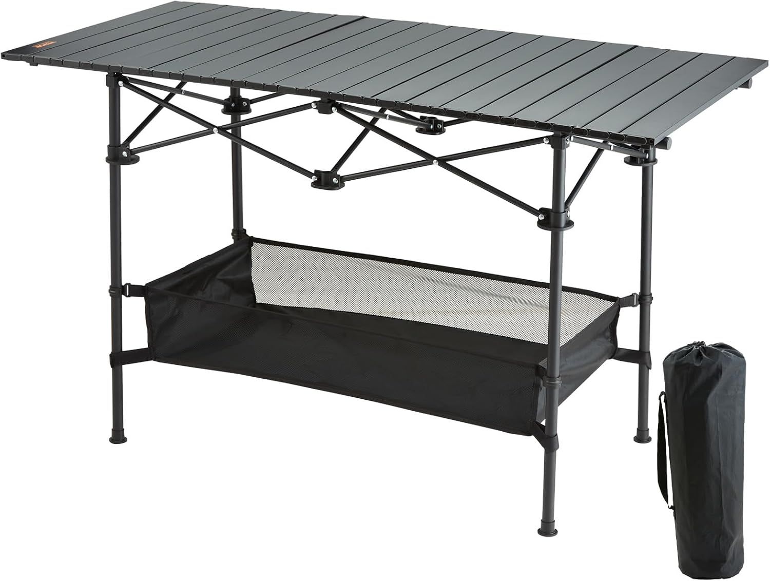 Black Aluminum Folding Camping Table with Storage Net, 45'' x 22''