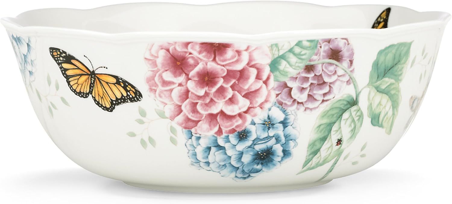 Colorful Ceramic Scallop Edge Serving Bowl with Floral Print