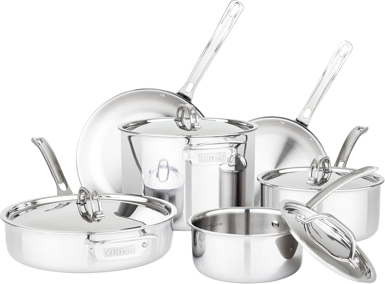 Viking 10-Piece 3-Ply Stainless Steel Cookware Set with Metal Lids