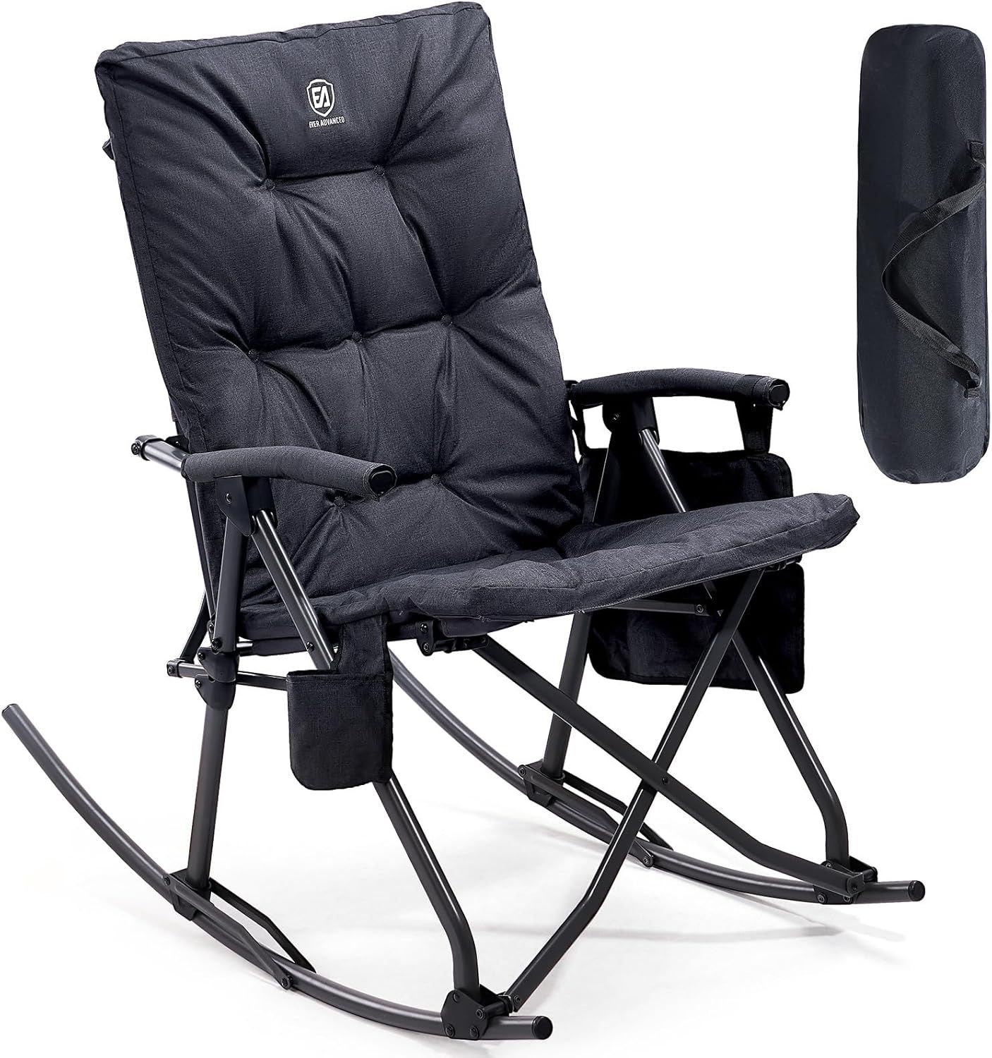 Black Alloy Steel Oversized Folding Rocking Camping Chair