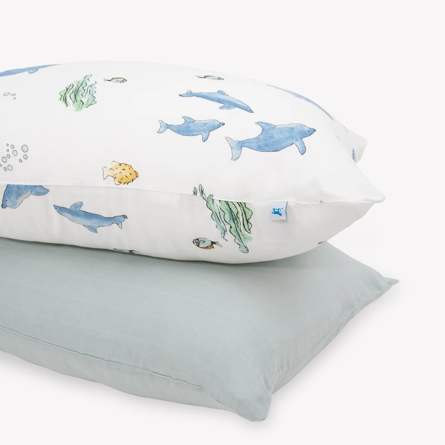 Whale Print Cotton Muslin Pillowcases for Kids, 19” x 27”