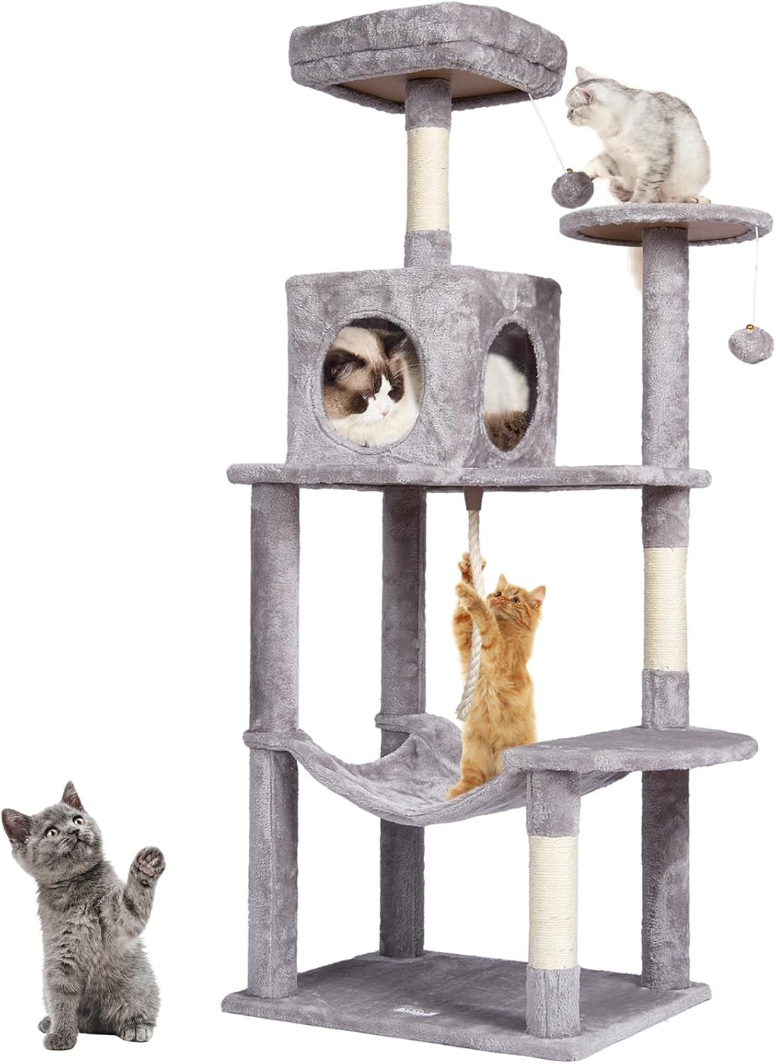 Light Grey 56.2" Cat Tree Tower with Hammock and Condo