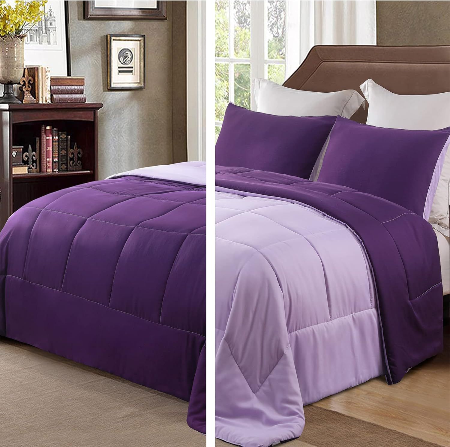 King Size Purple Reversible Down Alternative Comforter Set