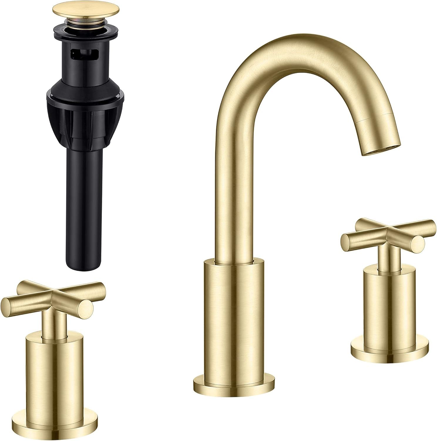 Brushed Gold 8-Inch Widespread Brass Bathroom Faucet with Double Handles