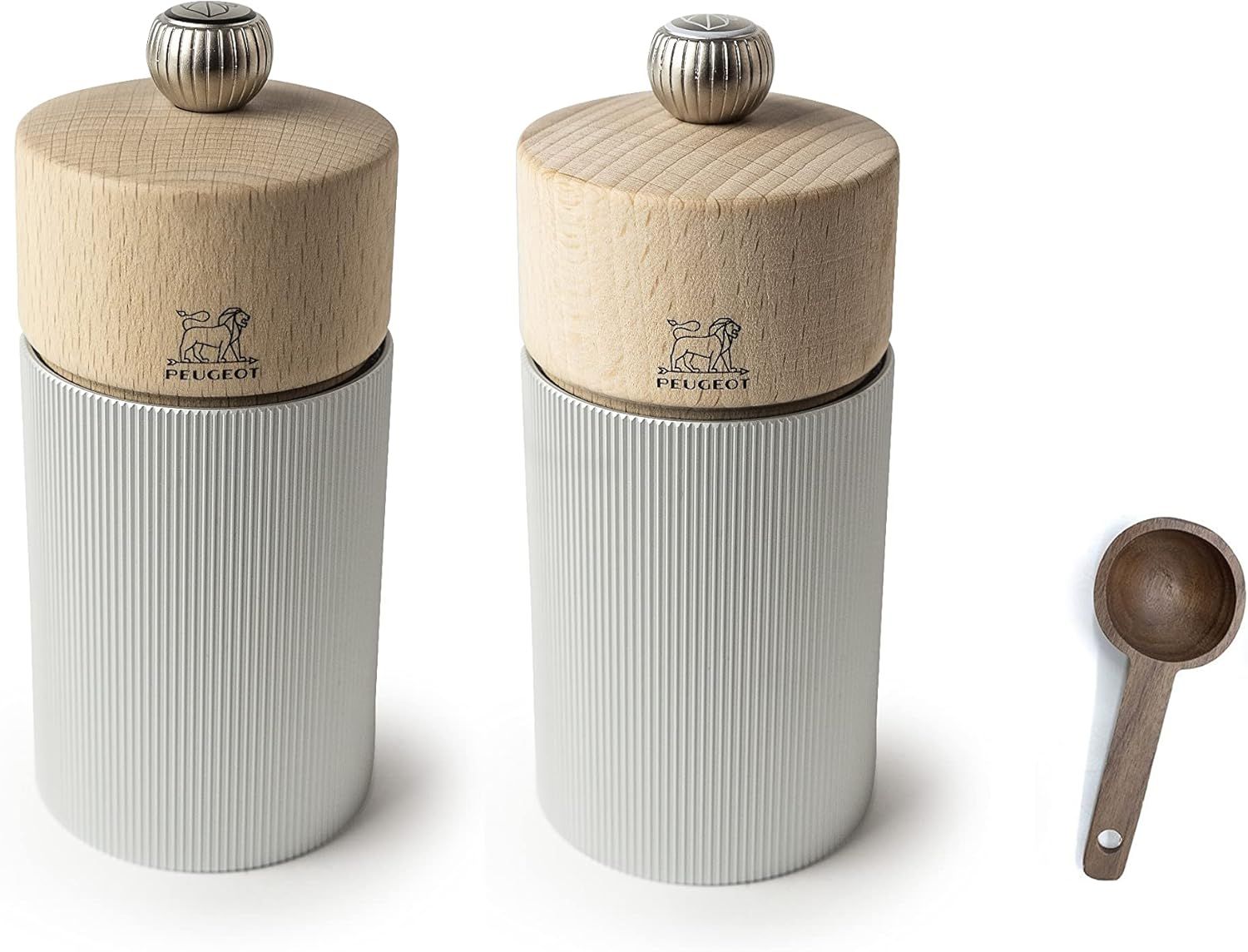 Natural Wood and Aluminum Salt & Pepper Mill Set with Scoop