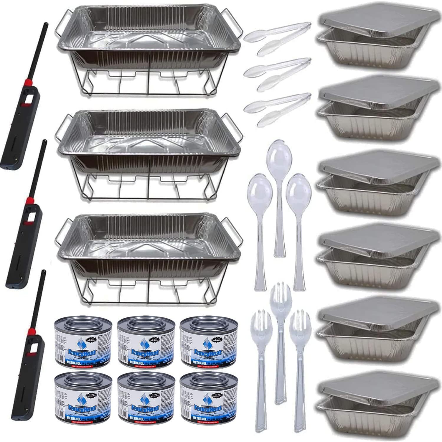 Silver Disposable Chafing Dish Buffet Set with Utensils, 36 Pieces