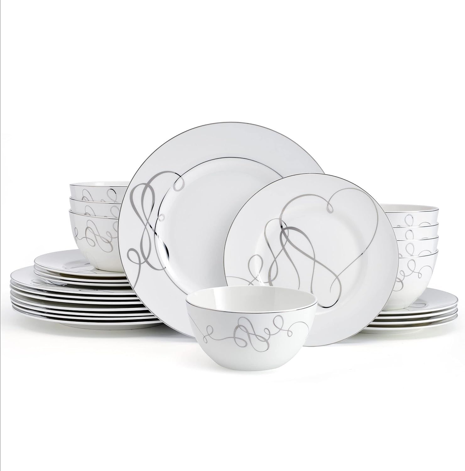 Love Story White Porcelain 24-Piece Dinnerware Set, Service for 8