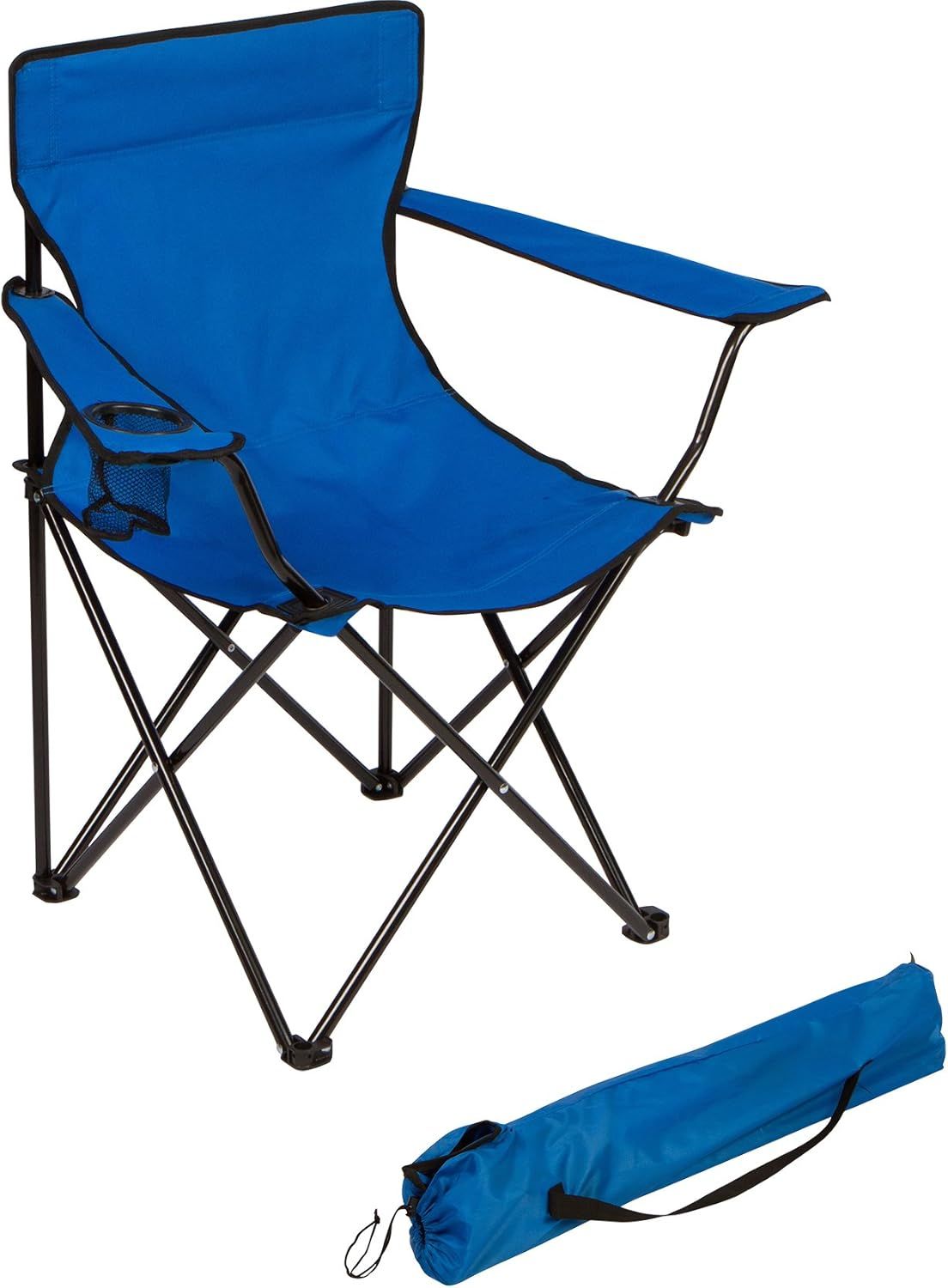 Blue Folding Steel Frame Beach Camping Chair with Cup Holder