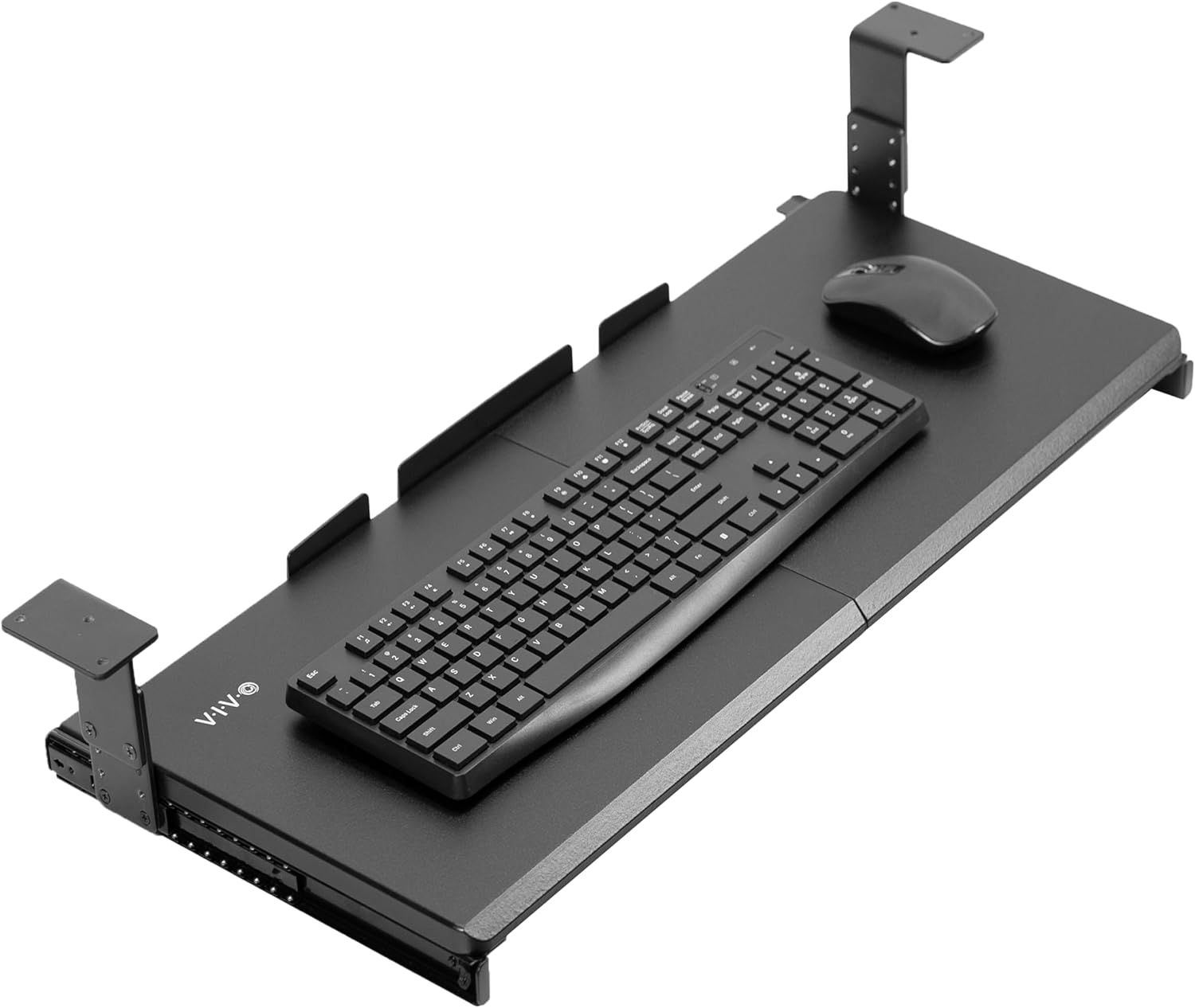 Black Adjustable Under Desk Keyboard Tray with Sliding Drawer