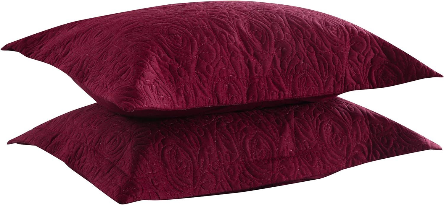 Dark Burgundy Embroidered Cotton Polyester Standard Pillow Shams