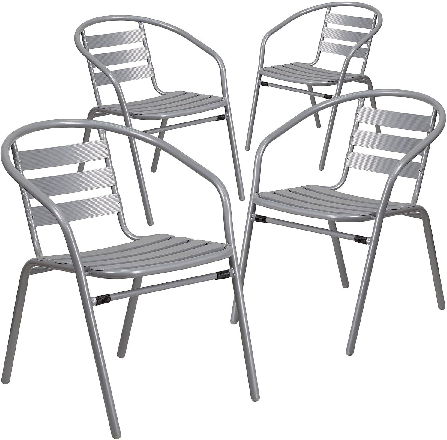 Silver Metal Stackable Dining Chairs with Cushions, Set of 4