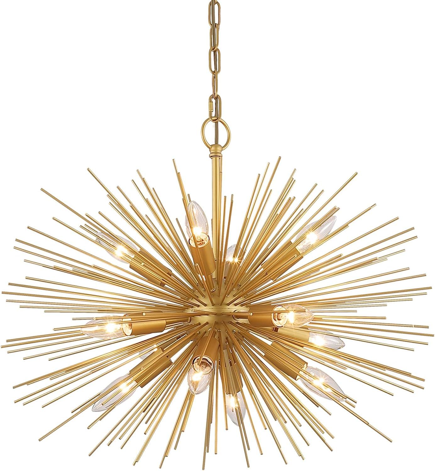 Gold 12-Light Sputnik Starburst Chandelier with Adjustable Chain