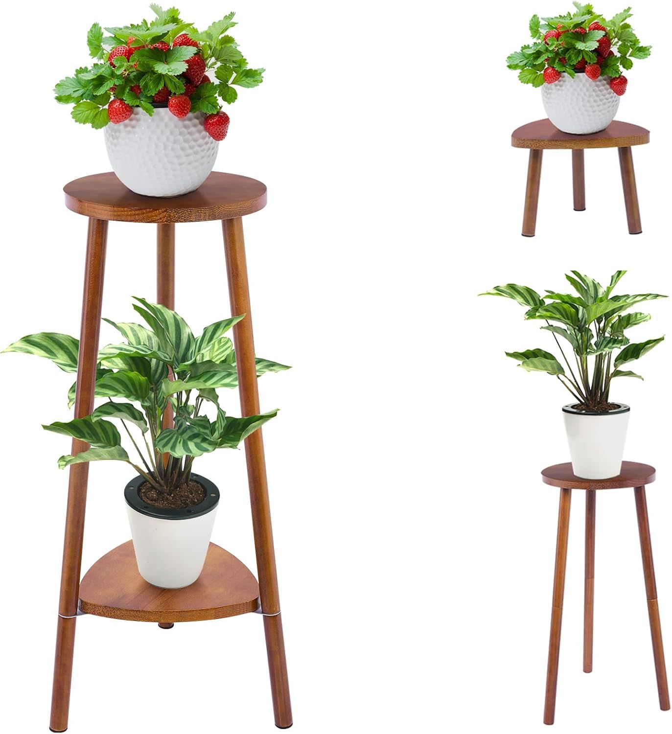 Walnut 2-Tier Convertible Wooden Plant Stand