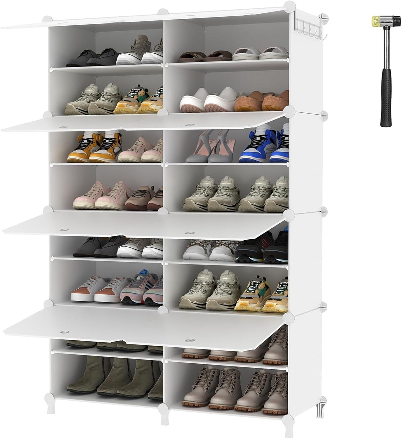 White 8-Tier Metal and Plastic Shoe Rack with Doors