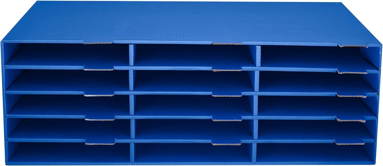 Large Blue Cardboard 15-Slot Paper Sorter