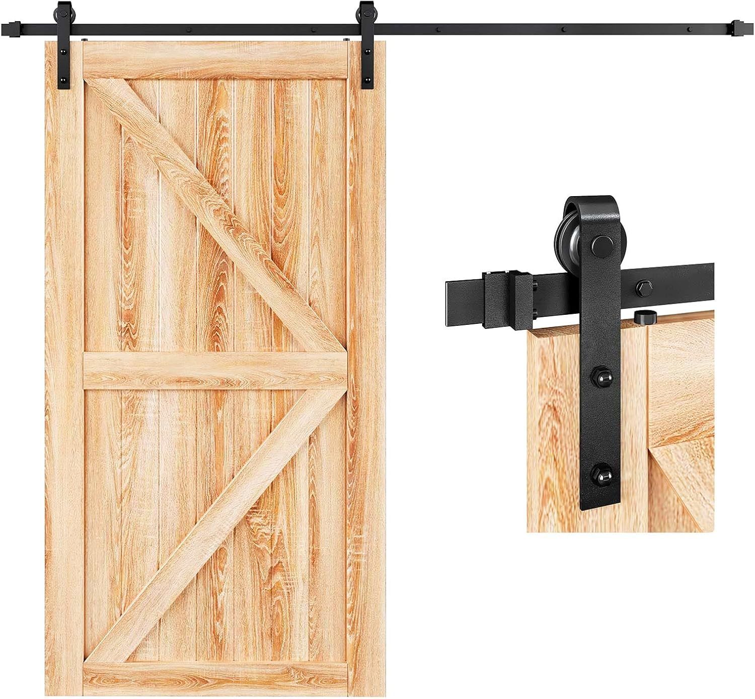 8 FT Black Metal Sliding Barn Door Hardware Track Kit