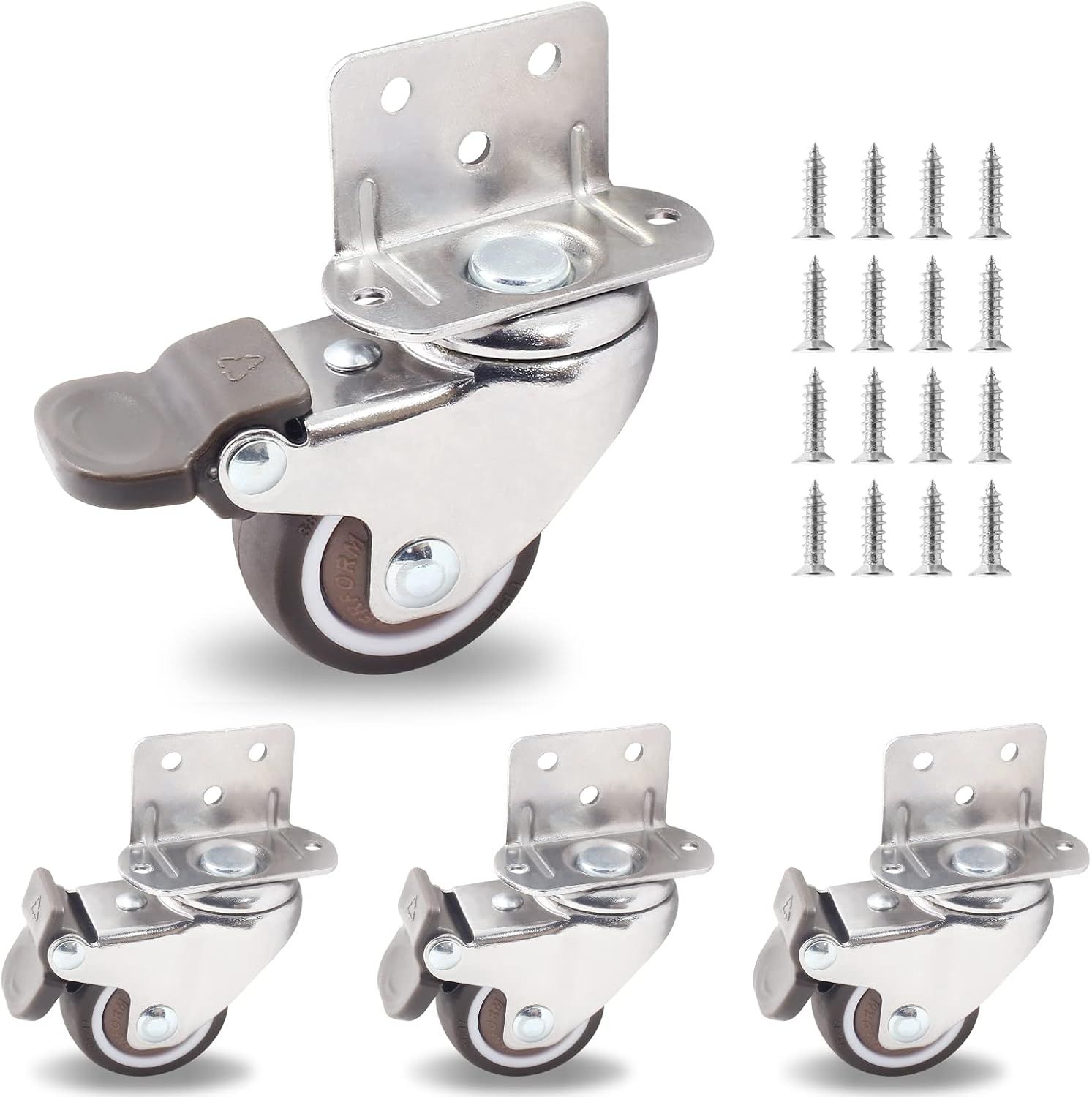 1.5 Inch L-Shape Swivel Casters with Brakes and Screws