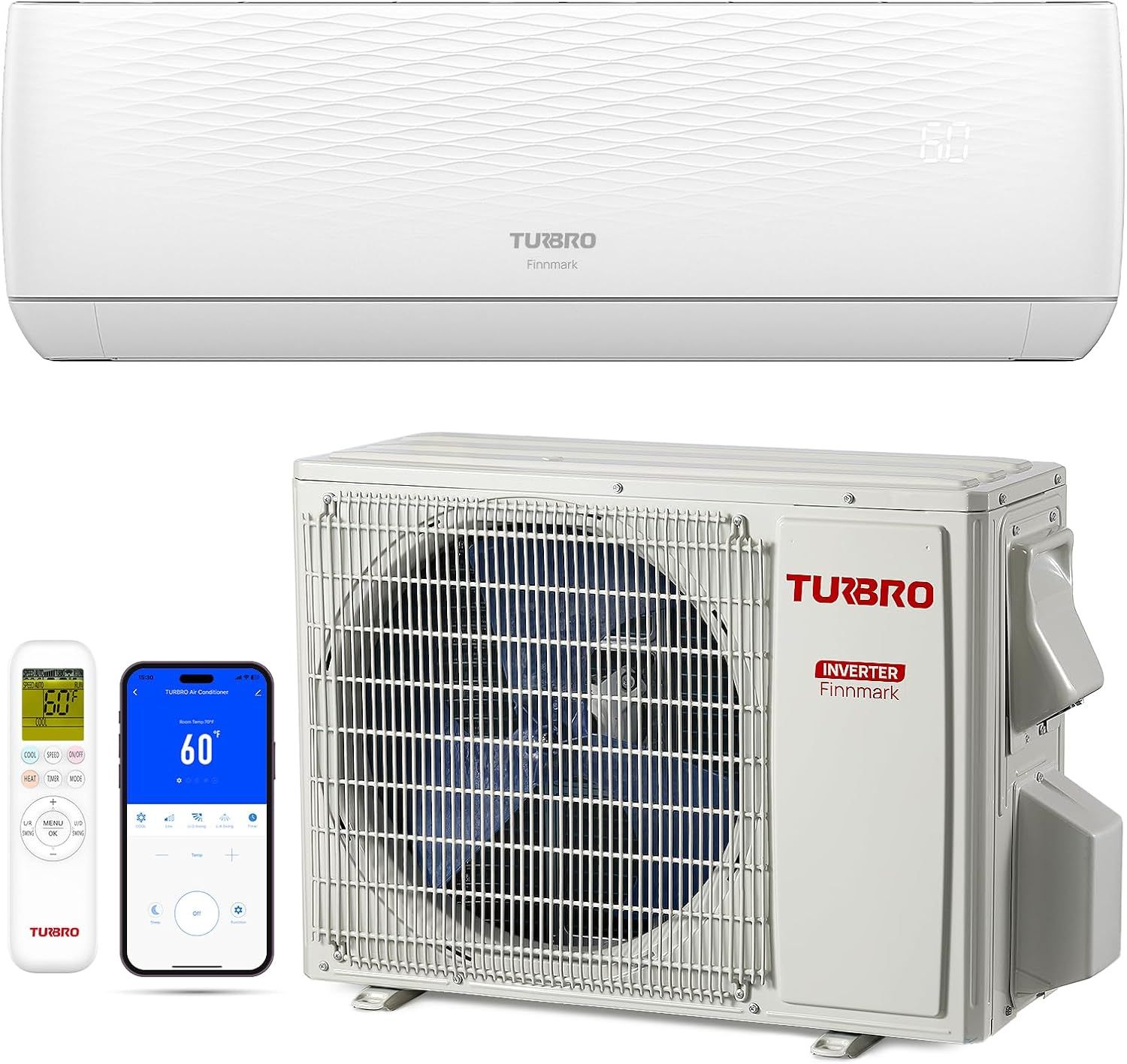 TURBRO 12,000 BTU White Ductless Mini Split Inverter AC with Heat Pump