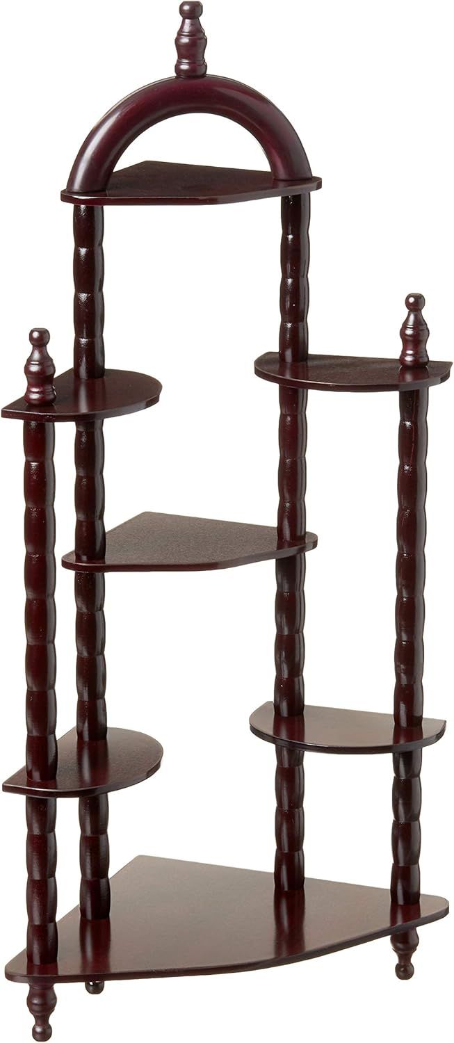 Cherry Finish 5-Tier Wooden Corner Wall Shelf