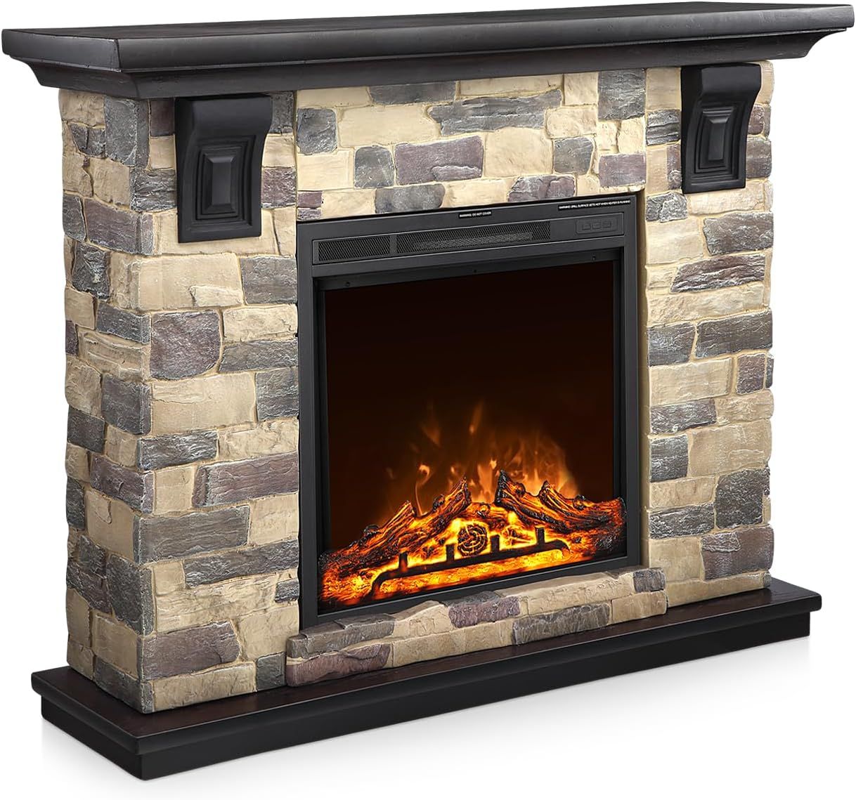 50-Inch Stone Electric Fireplace Mantel with Remote Control