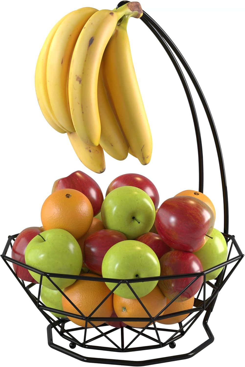 Black Metal Hexagonal Fruit Basket with Banana Hanger