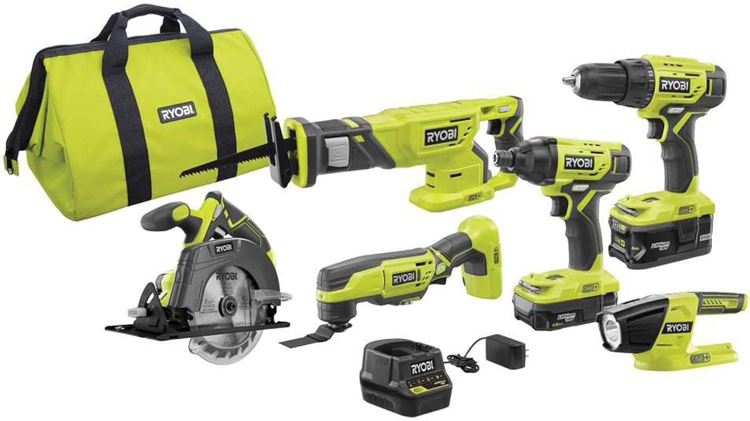 Ryobi 18V Green Lithium-Ion 6-Tool Combo Kit with Batteries