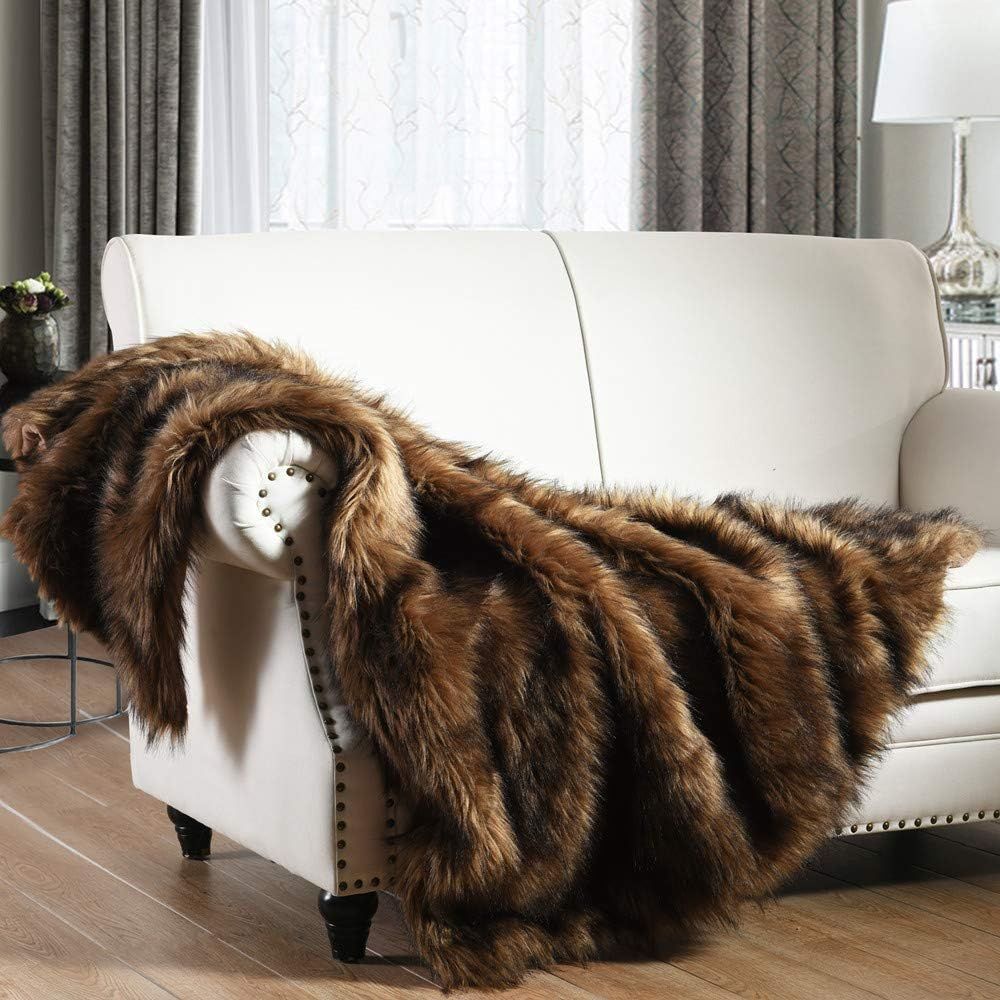 Queen Size Brown Faux Fur Throw Blanket