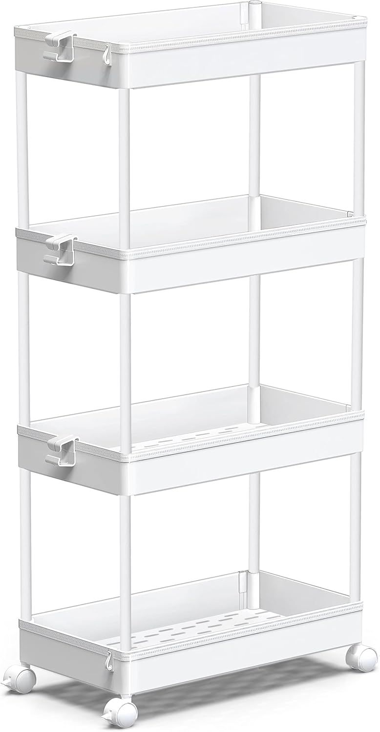 White 4-Tier Mobile Plastic Storage Cart with Wheels