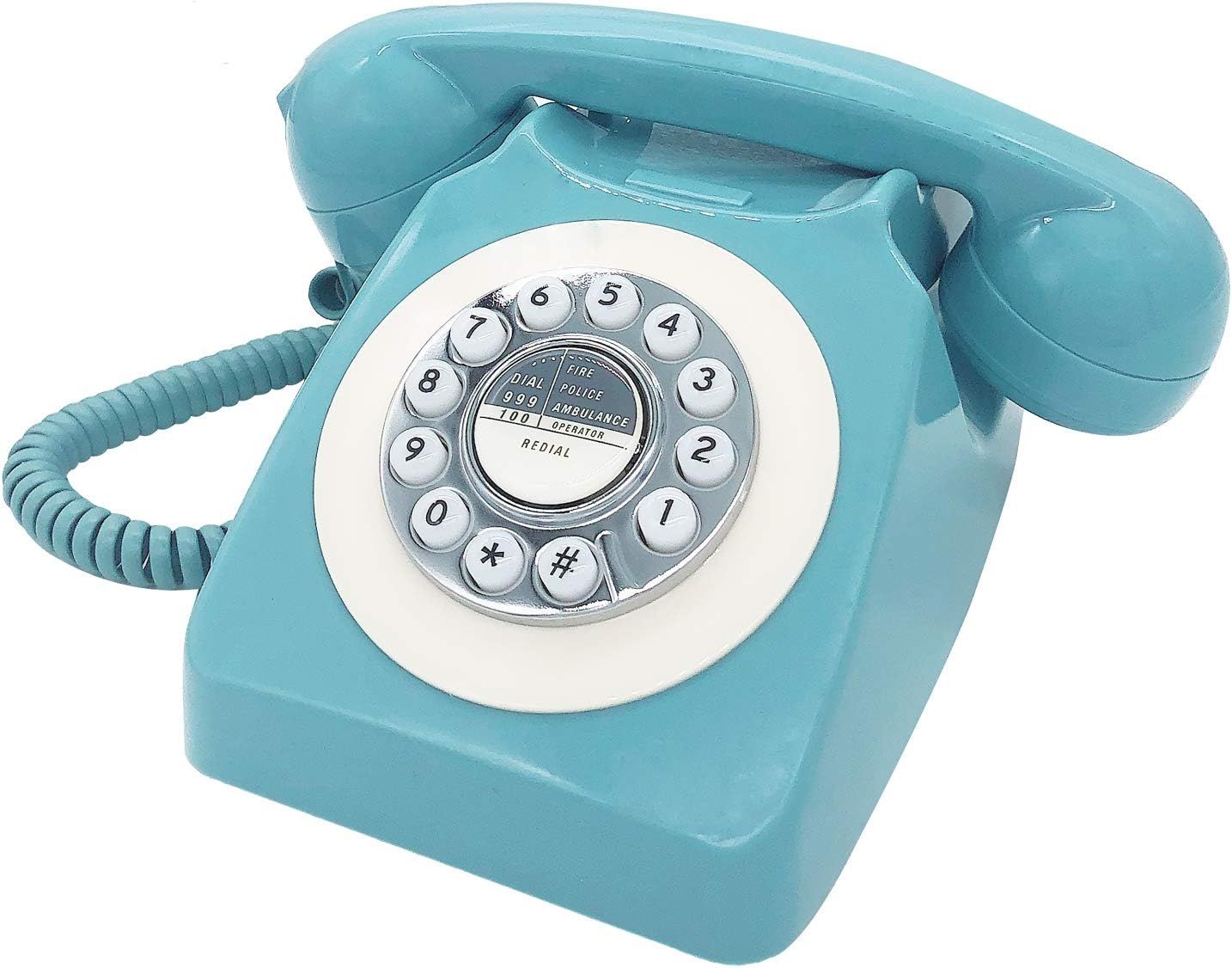 Vintage Blue Rotary Corded Telephone with White Dial