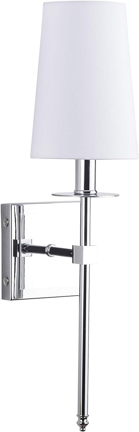 Chrome Wall Sconce with White Fabric Shade