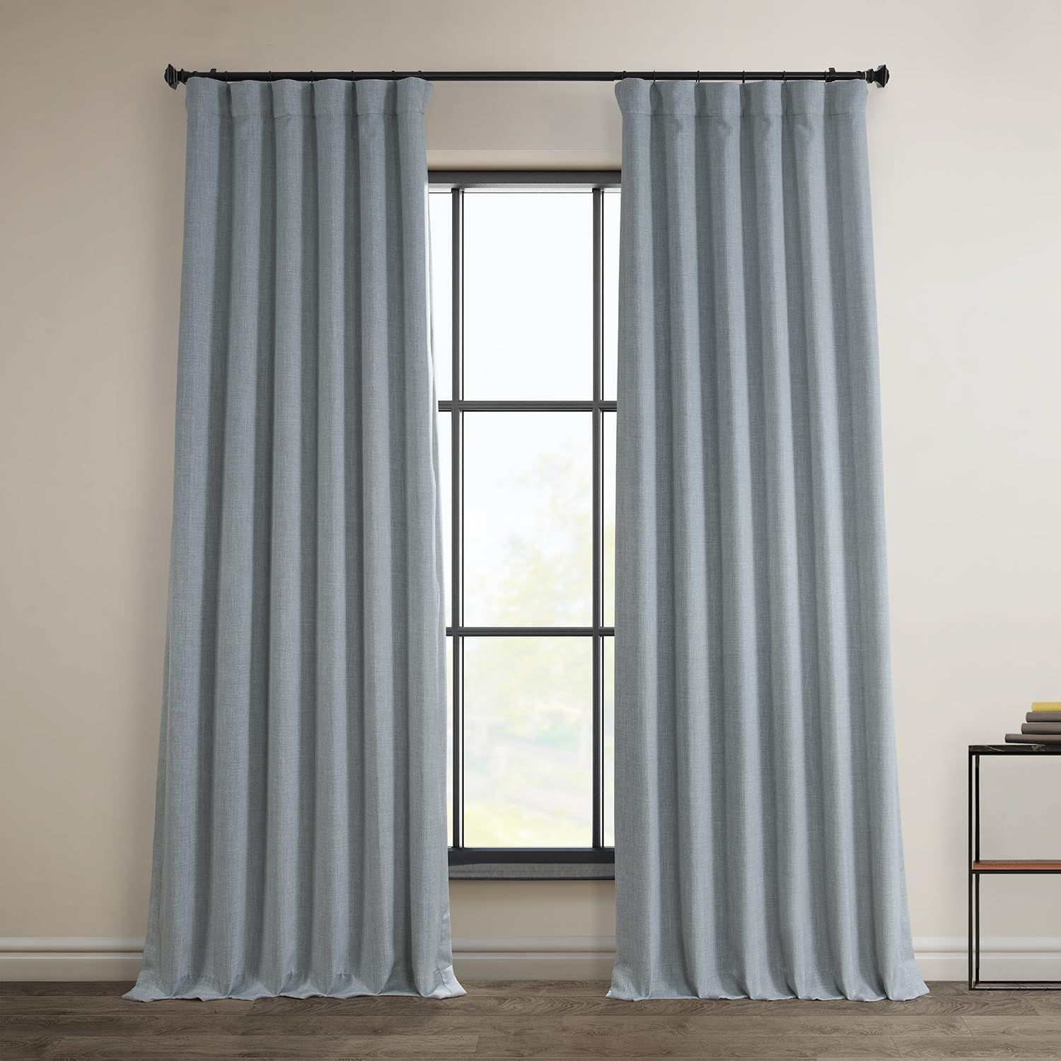 Heather Grey Faux Linen Blackout Curtains 120" Long