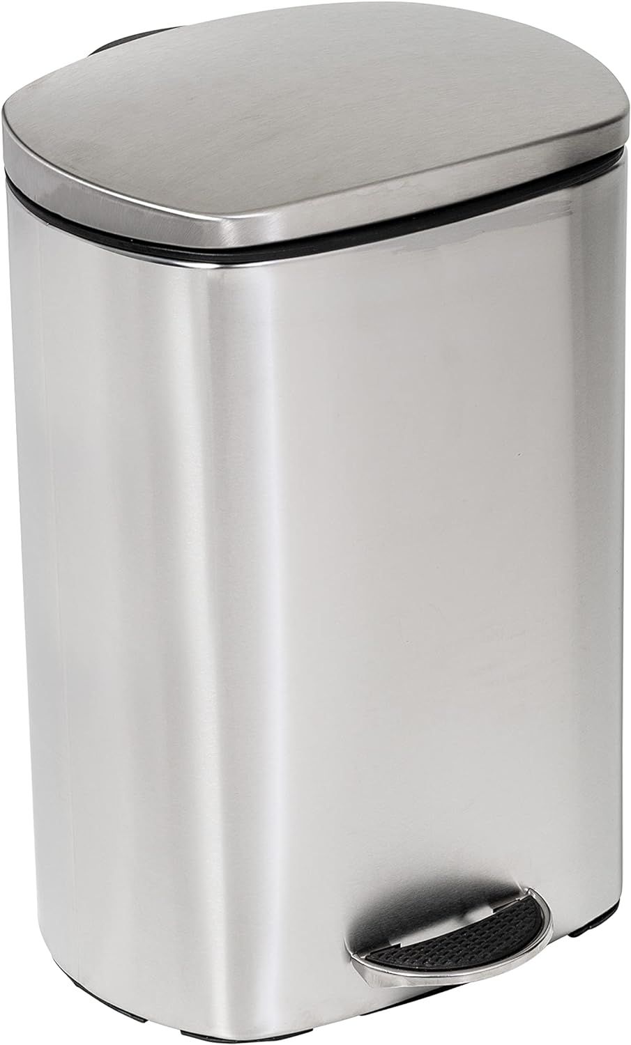 Silver Stainless Steel Oval Step-On Trash Can with Lid, 3.17 gal