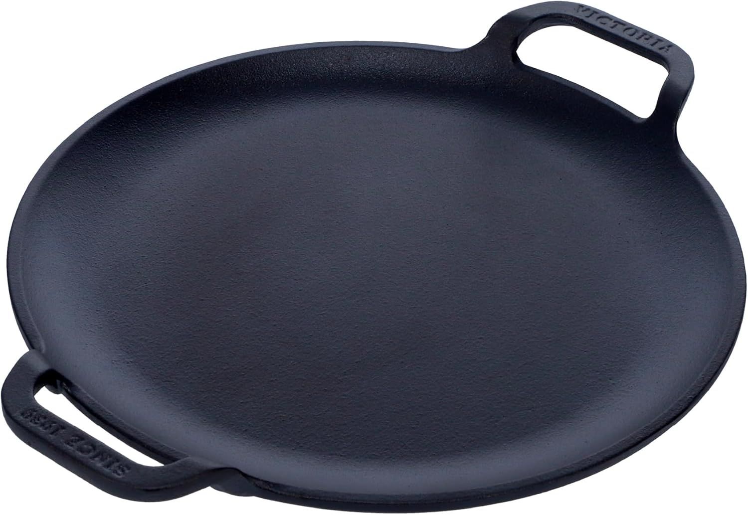 10-Inch Black Cast Iron Round Griddle with Handles