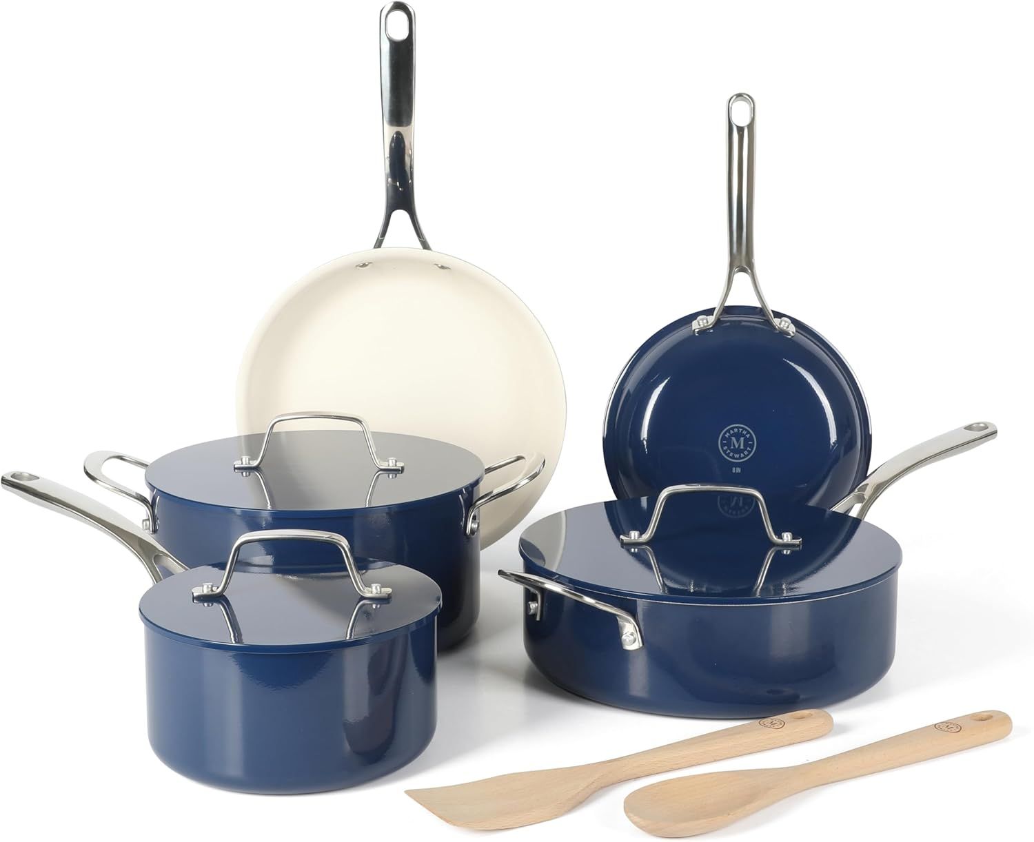 Navy Blue Enamel Aluminum Nonstick 10-Piece Cookware Set